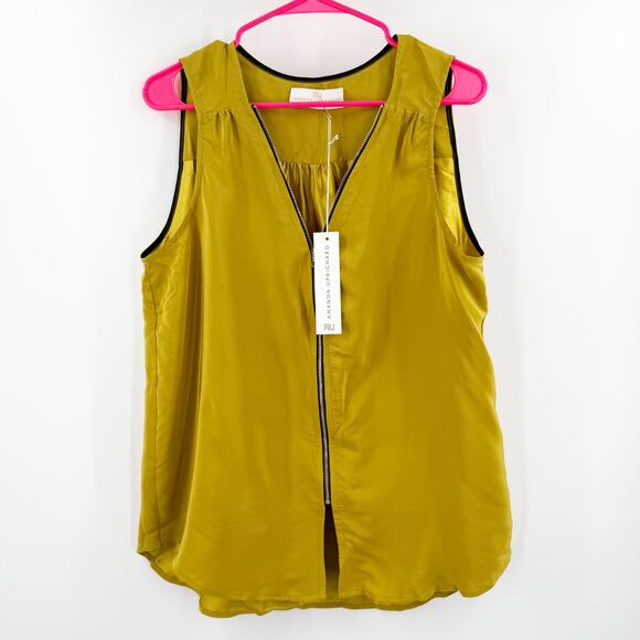 Amanda Uprichard Tops - Amanda Uprichard Blouse Large NWT Mustard 100% Silk Zip Sleeveless Chartreuse